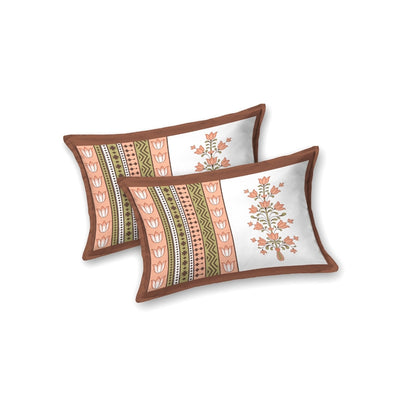 Tulip Bunch Jaipuri Print Peach Brown 240 TC Cotton King Size Bedsheet