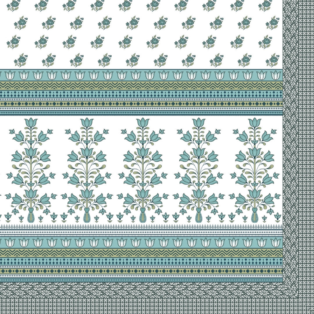 Tulip Bunch Jaipuri Print Teal Green 240 TC Cotton King Size Bedsheet