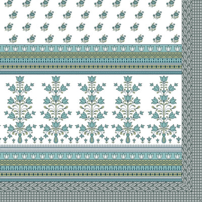 Tulip Bunch Jaipuri Print Teal Green 240 TC Cotton King Size Bedsheet