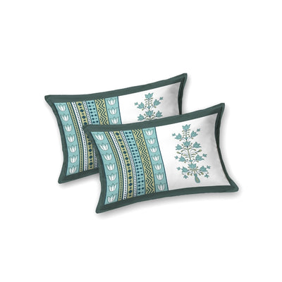 Tulip Bunch Jaipuri Print Teal Green 240 TC Cotton King Size Bedsheet
