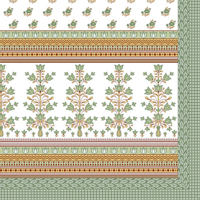 Tulip Bunch Jaipuri Print Green Gold 240 TC Cotton King Size Bedsheet