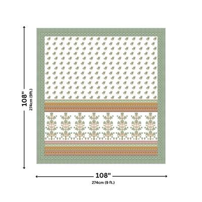Tulip Bunch Jaipuri Print Green Gold 240 TC Cotton King Size Bedsheet