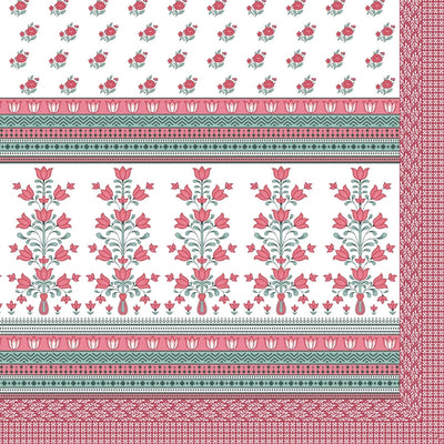 Tulip Bunch Jaipuri Print Pink Maroon 240 TC Cotton King Size Bedsheet