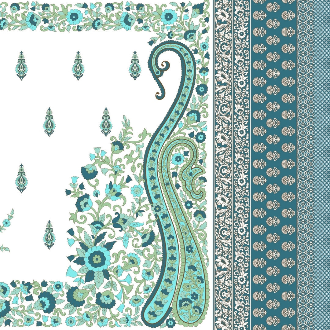 Ambi Paisley Floral Jaipuri Teal Blue 240 TC Cotton King Size Bedsheet