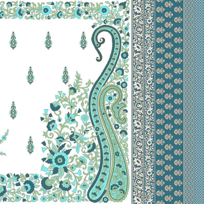 Ambi Paisley Floral Jaipuri Teal Blue 240 TC Cotton King Size Bedsheet
