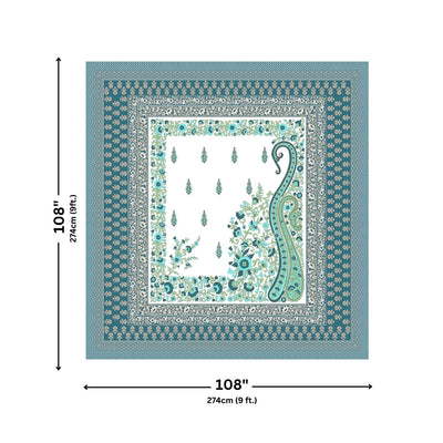 Ambi Paisley Floral Jaipuri Teal Blue 240 TC Cotton King Size Bedsheet
