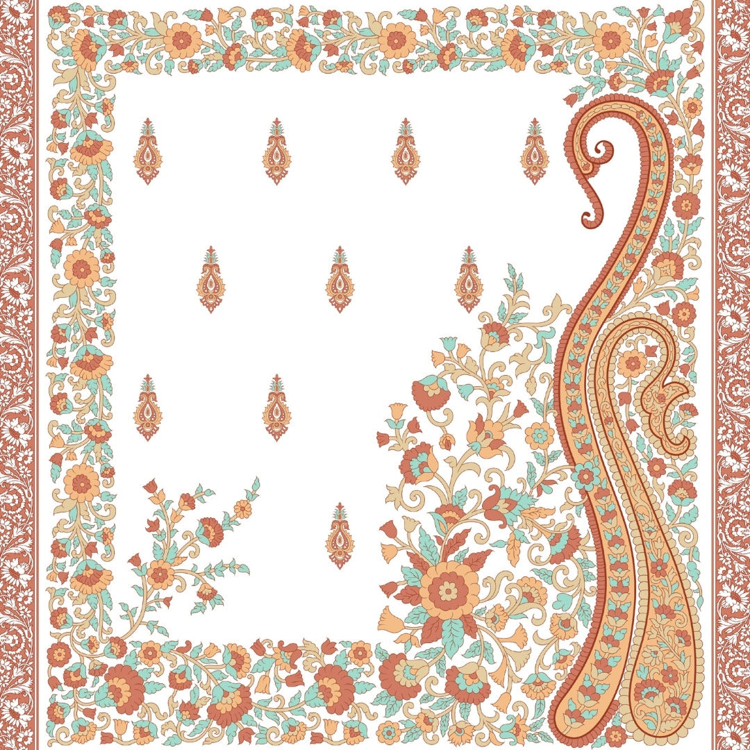 Ambi Paisley Floral Jaipuri Coral Orange 240 TC Cotton King Size Bedsheet