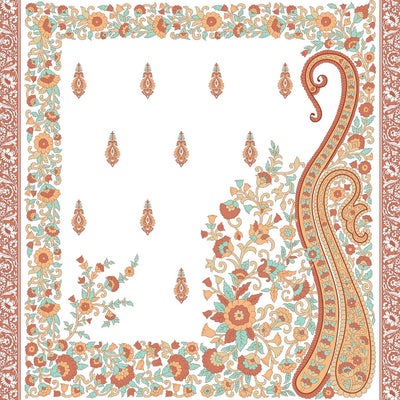 Ambi Paisley Floral Jaipuri Coral Orange 240 TC Cotton King Size Bedsheet