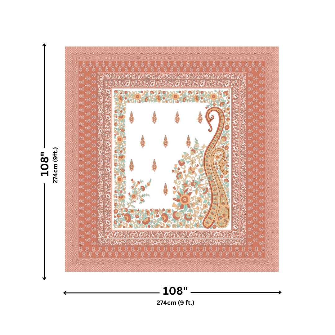 Ambi Paisley Floral Jaipuri Coral Orange 240 TC Cotton King Size Bedsheet