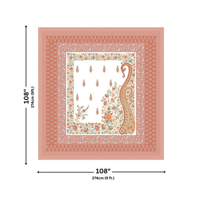 Ambi Paisley Floral Jaipuri Coral Orange 240 TC Cotton King Size Bedsheet