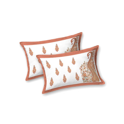 Ambi Paisley Floral Jaipuri Coral Orange 240 TC Cotton King Size Bedsheet