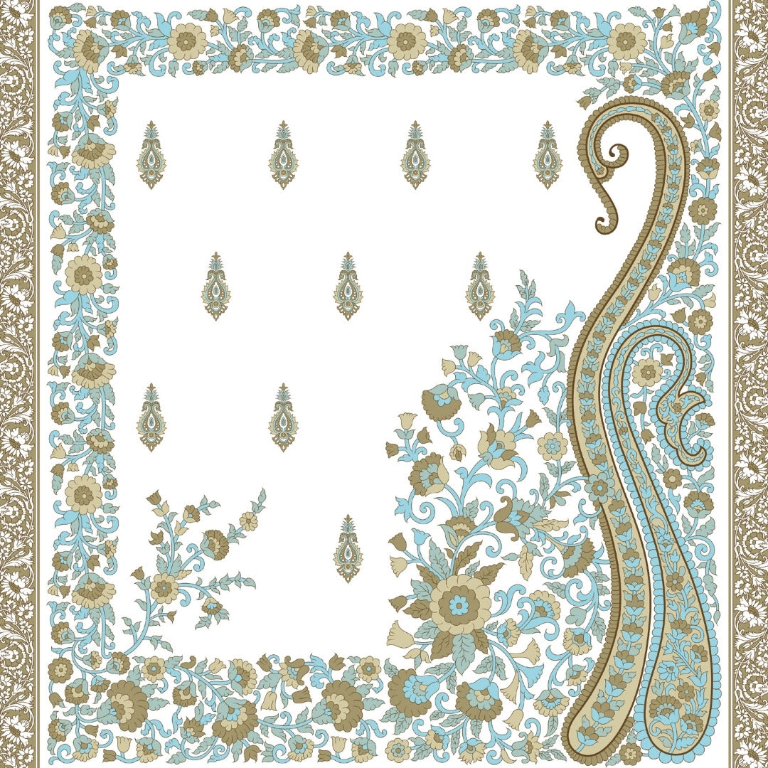 Ambi Paisley Floral Jaipuri Olive Gold 240 TC Cotton King Size Bedsheet