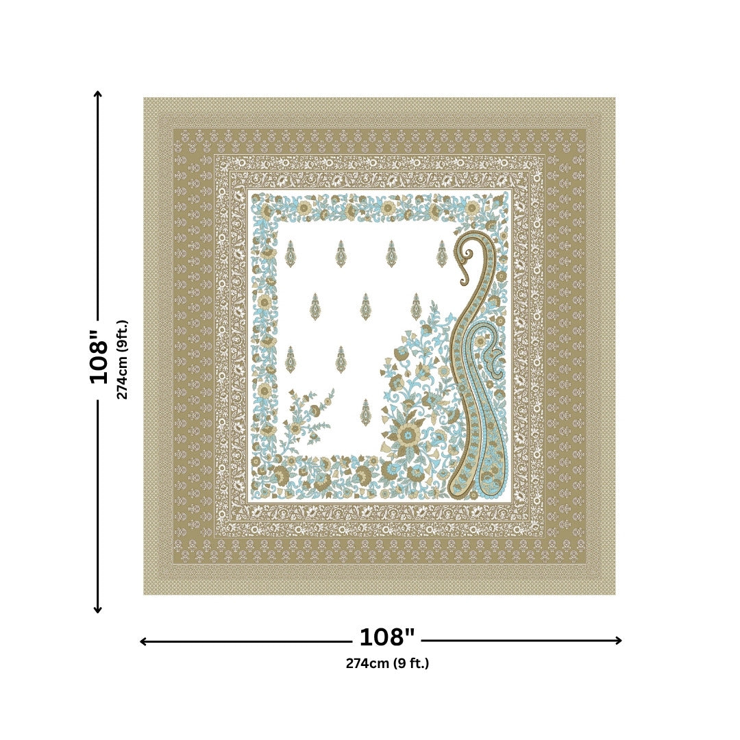 Ambi Paisley Floral Jaipuri Olive Gold 240 TC Cotton King Size Bedsheet