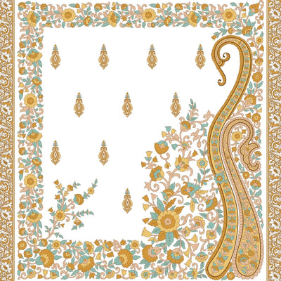 Ambi Paisley Floral Jaipuri Mustard Yellow 240 TC Cotton King Size Bedsheet