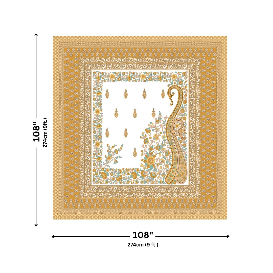 Ambi Paisley Floral Jaipuri Mustard Yellow 240 TC Cotton King Size Bedsheet
