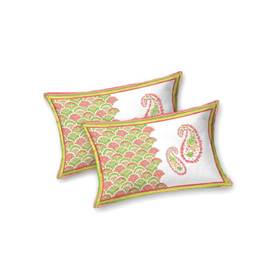 Lime Yellow & Green Paisley Border Print 100% Pure Cotton Jaipuri King Size Bedsheet with 2 Pillow Covers