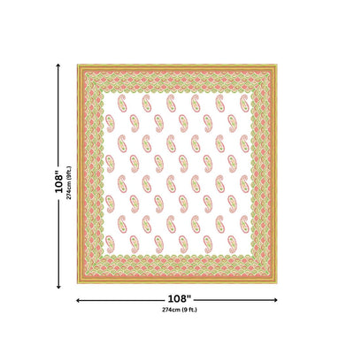 Lime Yellow & Green Paisley Border Print 100% Pure Cotton Jaipuri King Size Bedsheet with 2 Pillow Covers