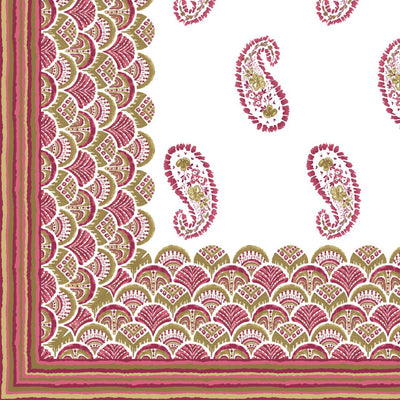 Magenta & Olive Paisley Border Print 100% Pure Cotton Jaipuri King Size Bedsheet with 2 Pillow Covers