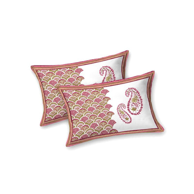 Magenta & Olive Paisley Border Print 100% Pure Cotton Jaipuri King Size Bedsheet with 2 Pillow Covers