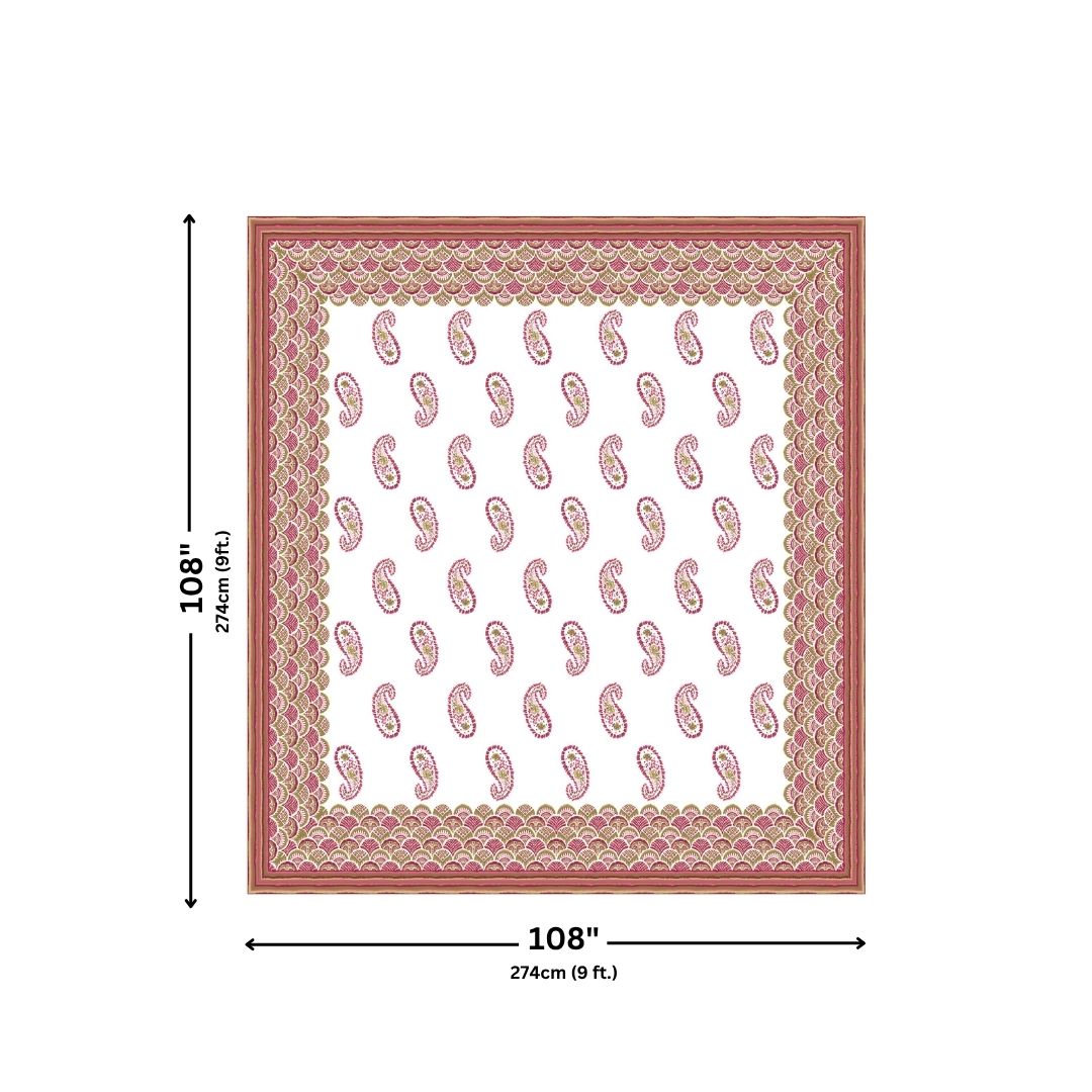 Magenta & Olive Paisley Border Print 100% Pure Cotton Jaipuri King Size Bedsheet with 2 Pillow Covers