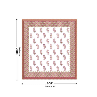 Magenta & Olive Paisley Border Print 100% Pure Cotton Jaipuri King Size Bedsheet with 2 Pillow Covers