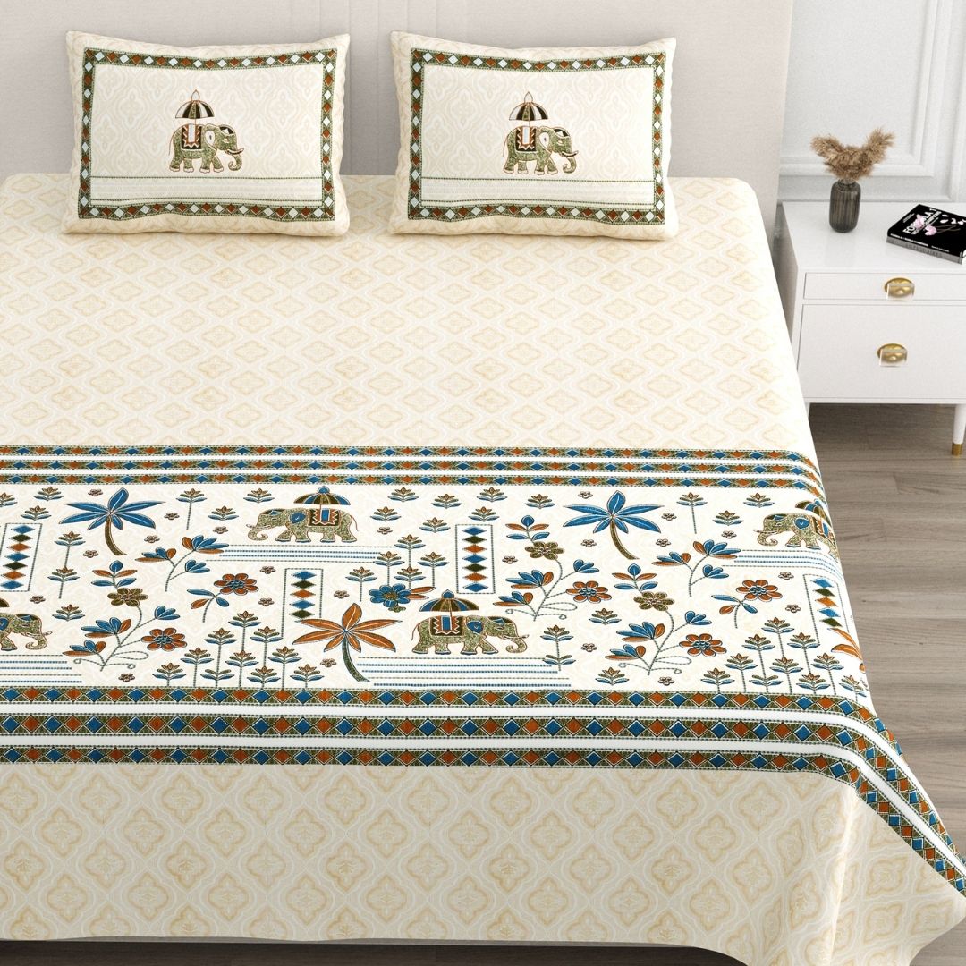 Bagh-e-Haathi Pure Cotton Festive King Size Bedsheet