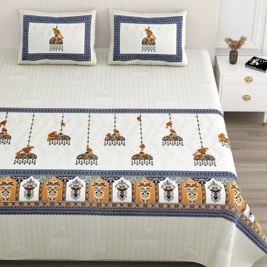 Kesari Mayur Pure Cotton Festive King Size Bedsheet