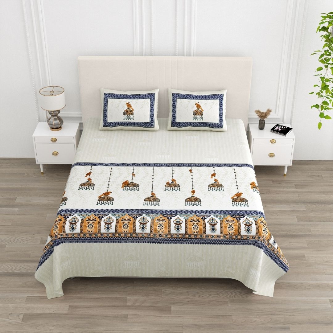 Kesari Mayur Pure Cotton Festive King Size Bedsheet
