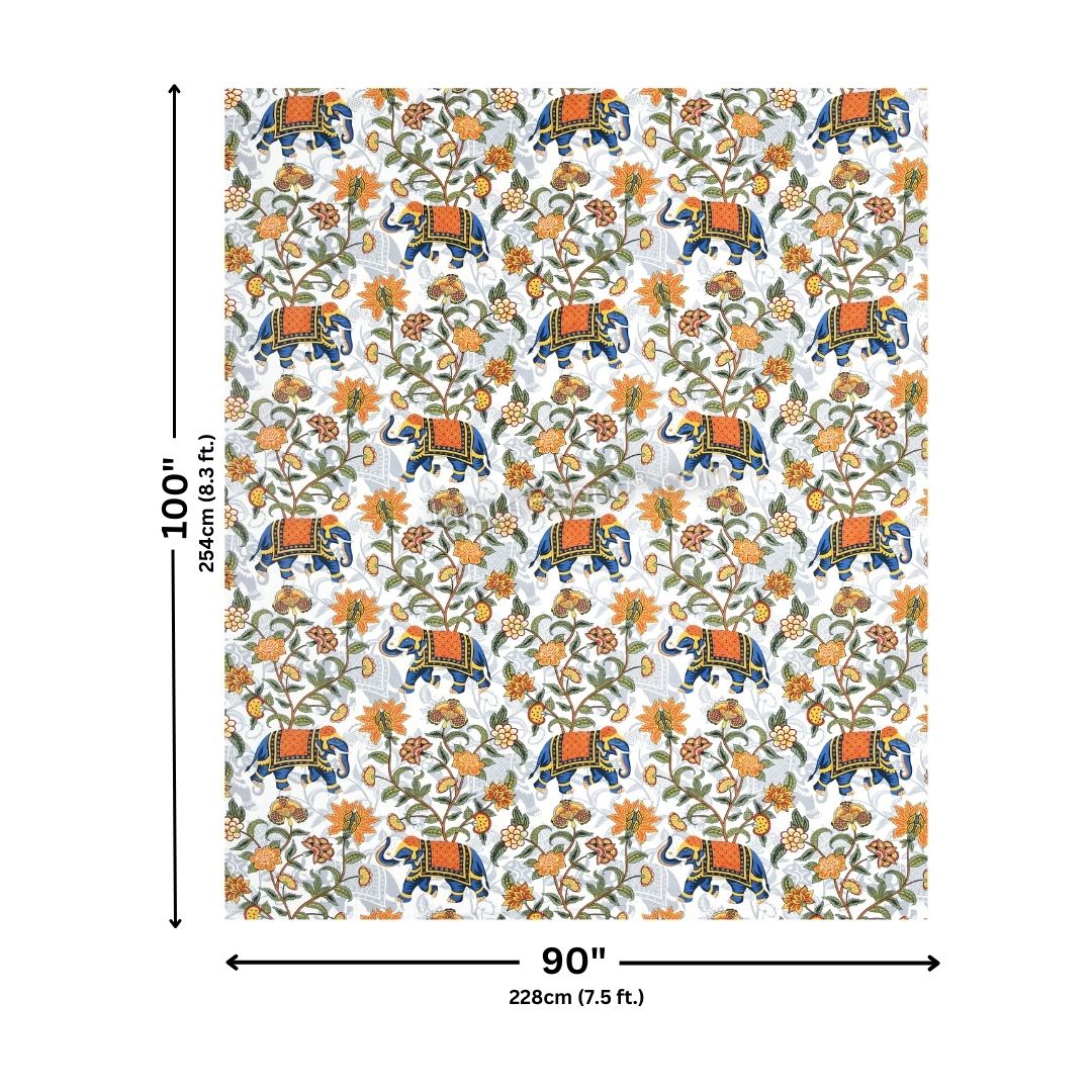 Royal Blue Elephant Garden Queen Size Bedsheet
