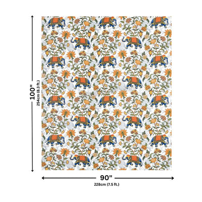 Royal Blue Elephant Garden Queen Size Bedsheet
