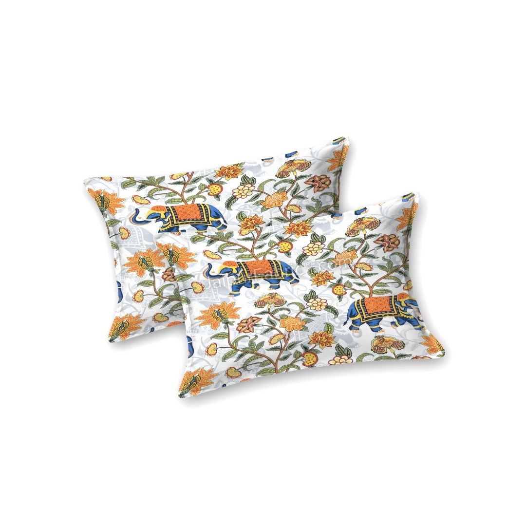 Royal Blue Elephant Garden Queen Size Bedsheet