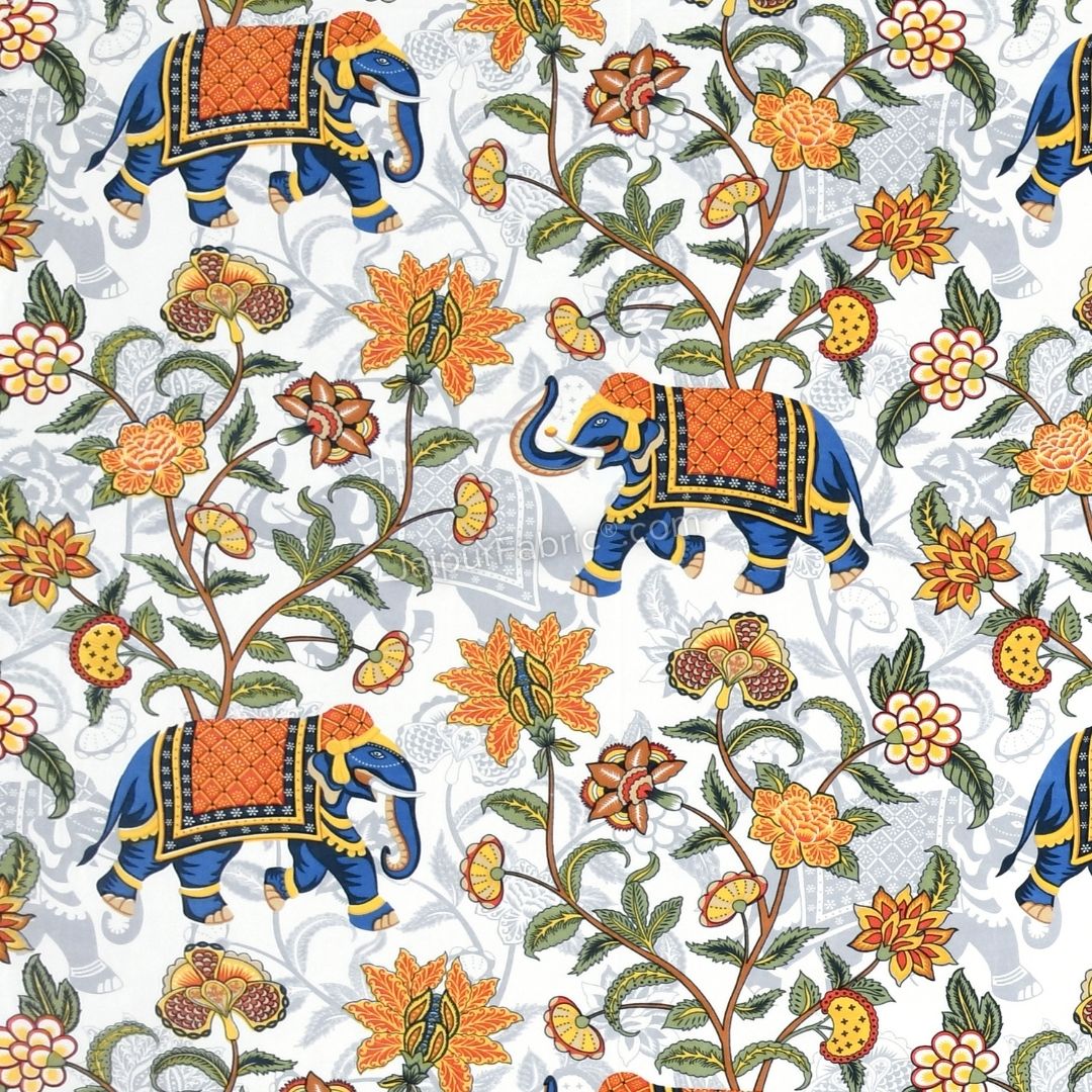 Royal Blue Elephant Garden Queen Size Bedsheet