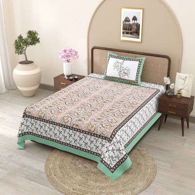 Camel Safari & Mughal Mosaic 240 TC Pure Cottong Single Bedsheet Combo