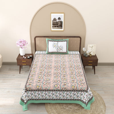 Camel Safari & Mughal Mosaic 240 TC Pure Cottong Single Bedsheet Combo