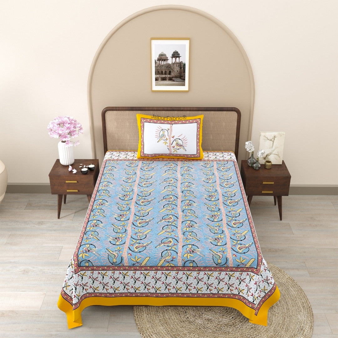 Peacock Grace & Sandstone Glory 240 TC Pure Cottong Single Bedsheet Combo