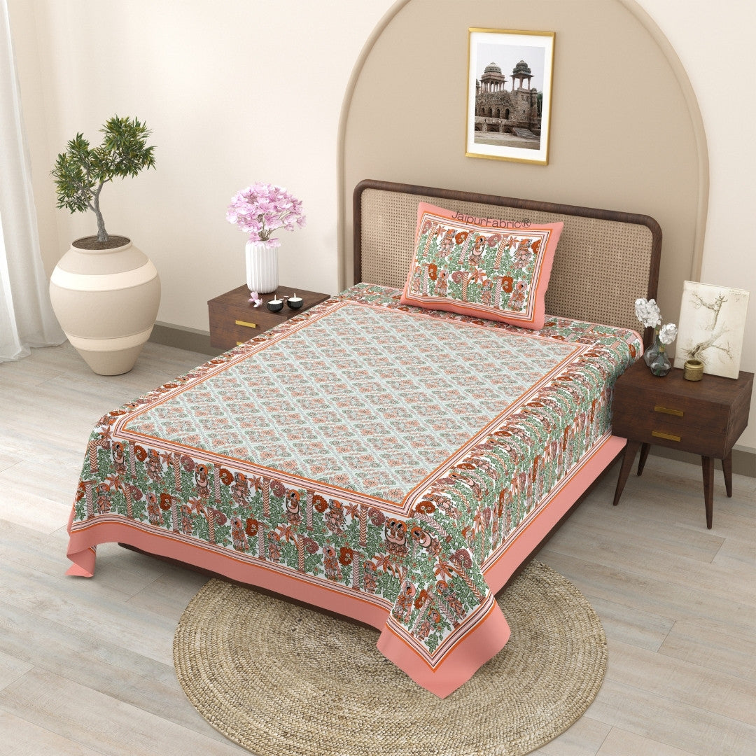 Indigo Bloom & Marigold Mirage 240 TC Pure Cottong Single Bedsheet Combo