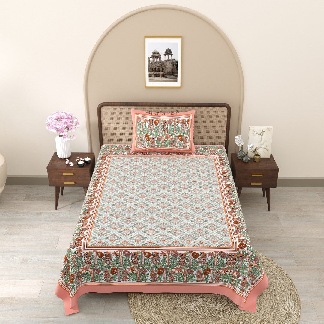 Indigo Bloom & Marigold Mirage 240 TC Pure Cottong Single Bedsheet Combo