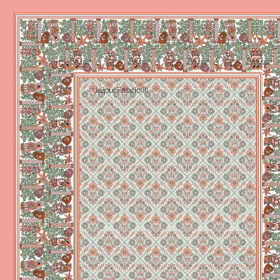 Pattachitra collection Peach and Green Single Bedsheet