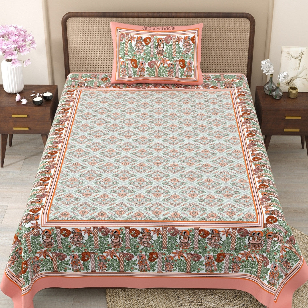 Indigo Bloom & Marigold Mirage 240 TC Pure Cottong Single Bedsheet Combo