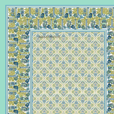 Pattachitra collection Seafoam Green and Yellow Single Bedsheet