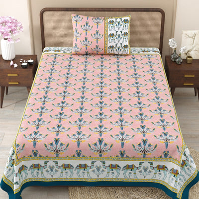Floral Corsage Peach Pure Cotton Single Bedsheet