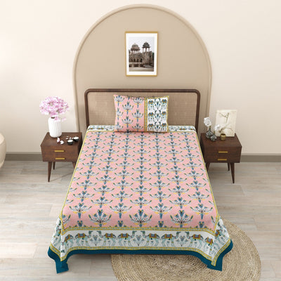 Floral Corsage Peach Pure Cotton Single Bedsheet