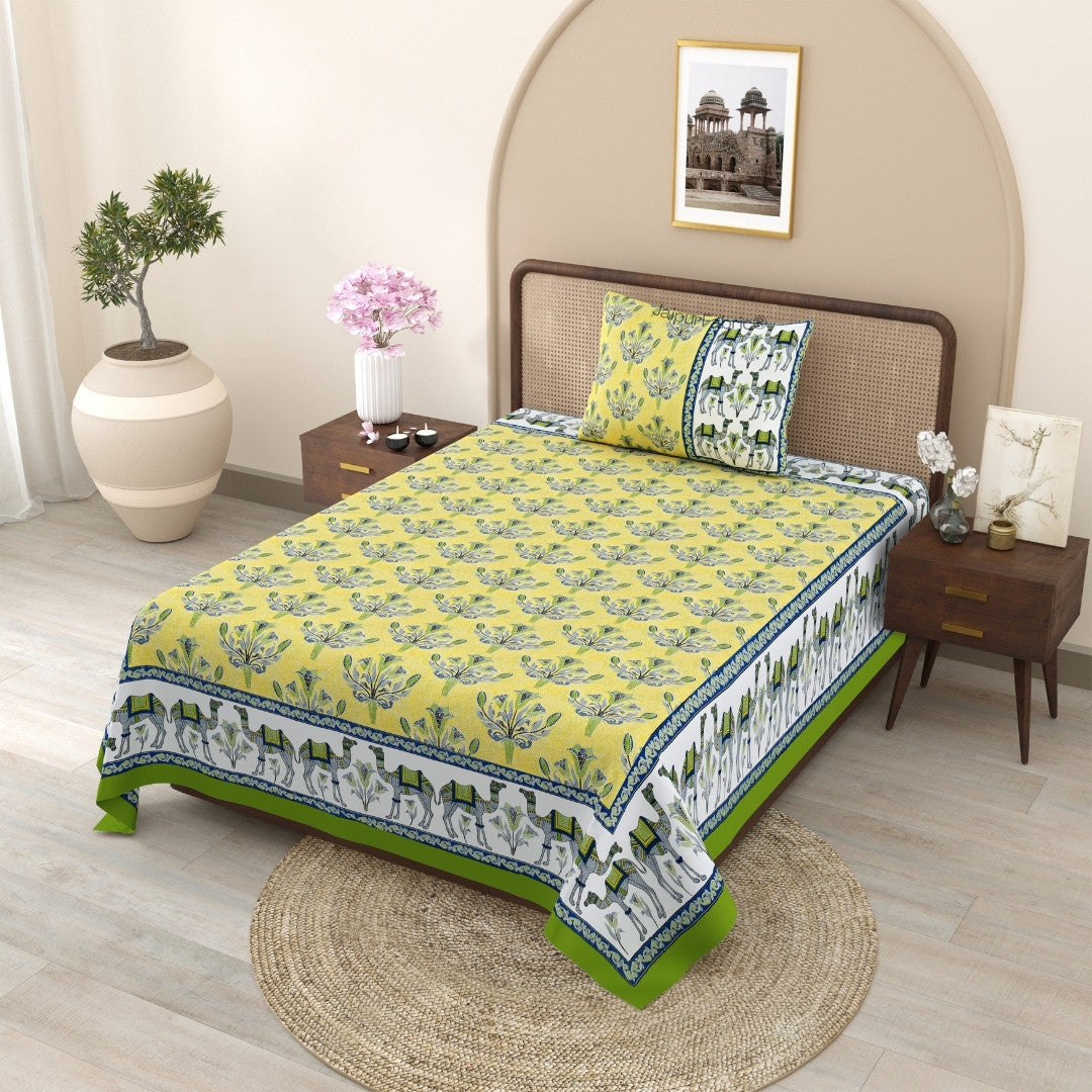 Saffron Shine & Midnight Mehndi 240 TC Pure Cottong Single Bedsheet Combo