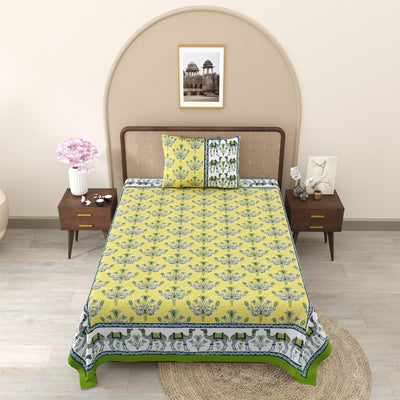 Floral Corsage Yellow Pure Cotton Single Bedsheet