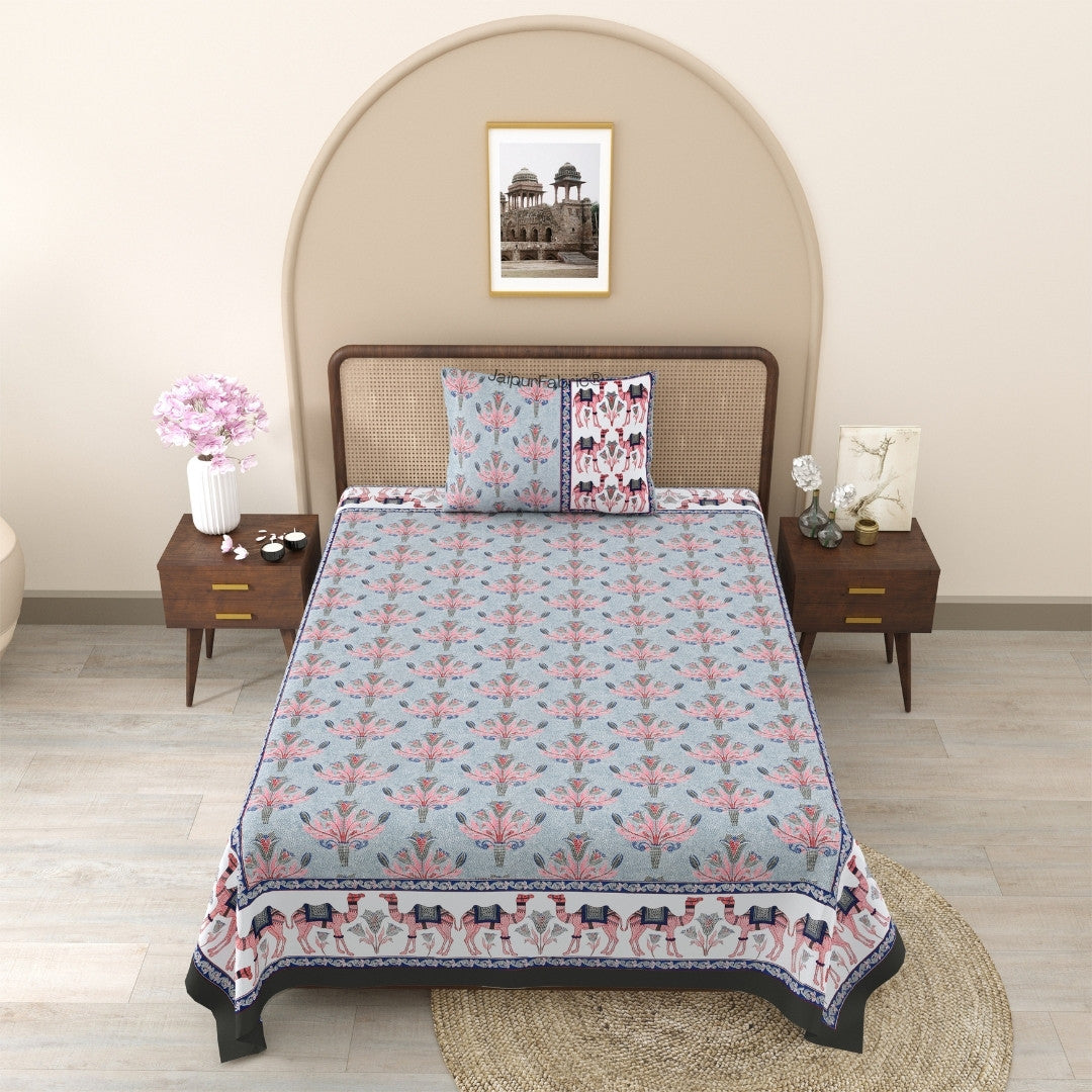 Blue Pottery & Rajasthani Garden 240 TC Pure Cottong Single Bedsheet Combo