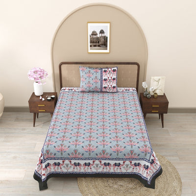 Blue Pottery & Rajasthani Garden 240 TC Pure Cottong Single Bedsheet Combo