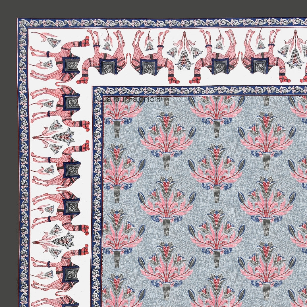 Blue Pottery & Rajasthani Garden 240 TC Pure Cottong Single Bedsheet Combo
