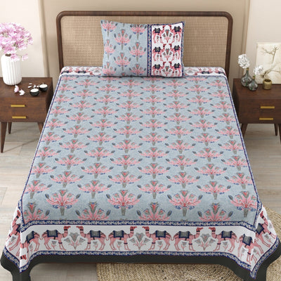 Blue Pottery & Rajasthani Garden 240 TC Pure Cottong Single Bedsheet Combo