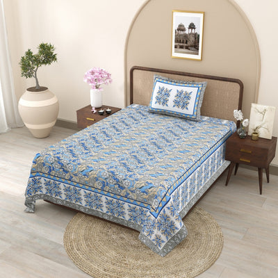 Peacock Grace & Sandstone Glory 240 TC Pure Cottong Single Bedsheet Combo