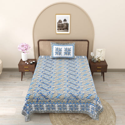 Peacock Grace & Sandstone Glory 240 TC Pure Cottong Single Bedsheet Combo